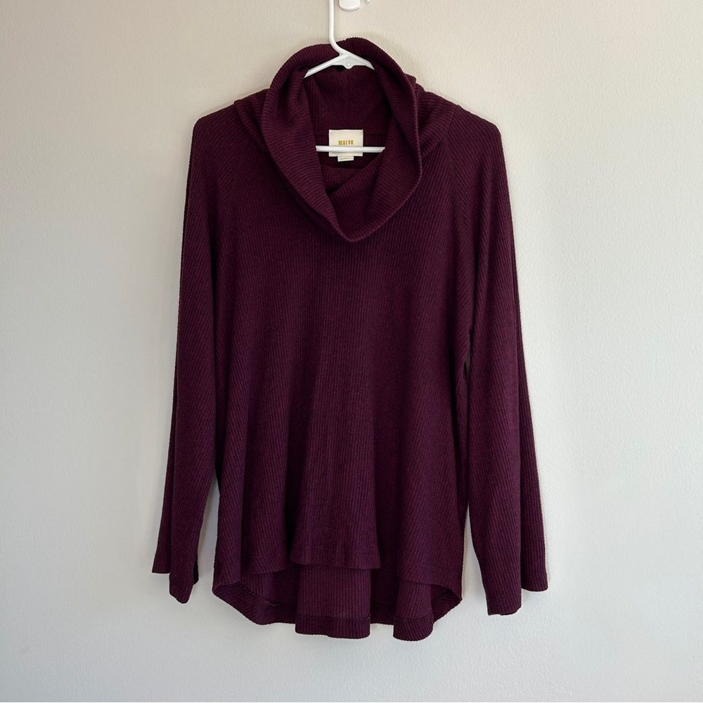 Anthropologie Maeve Women's Burgundy Cowl Neck Ribbed Sweater Size Large